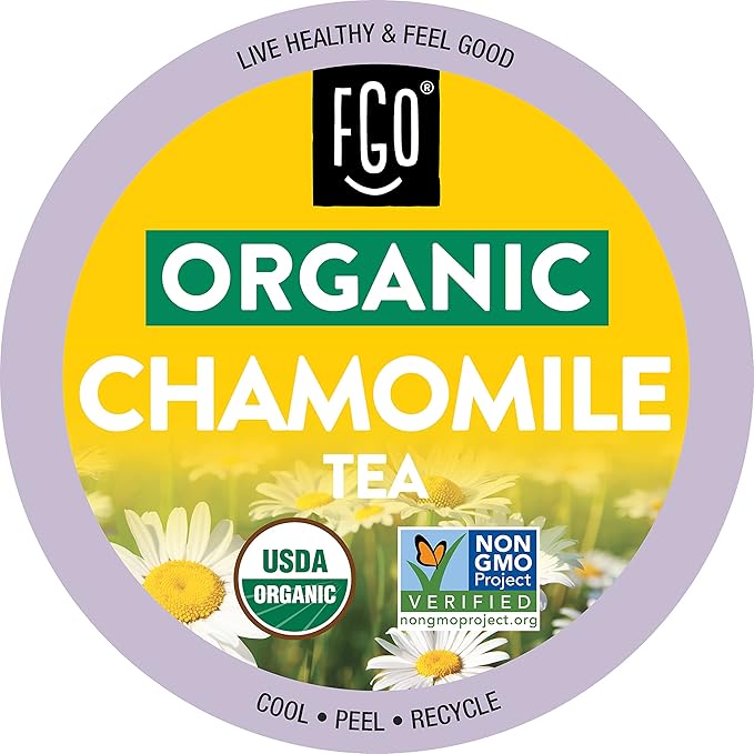 FGO Organic Chamomile Tea K-Cup Pods for Keurig, 24 Count (Pack of 1), Naturally Caffeine-Free Herbal Tea, USDA Organic, Non-GMO, & Recyclable