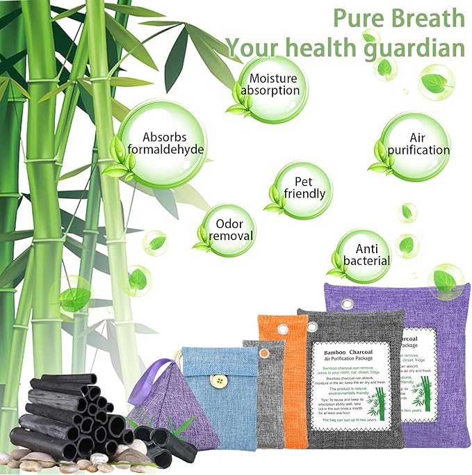 Bamboo Charcoal Bags Odor Absorber 4 Pack×500g Bamboo Charcoal Air Purifying Bags, for Car Air Fresheners, Odor Eliminator for Home,Shoe Deodorizer - Colorful-Activated Charcoal Odor Absorbers