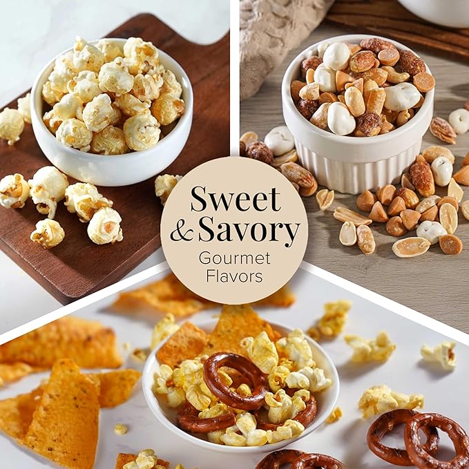 Broadway Basketeers Birthday Gift Basket Tower for Women, Men, Mom, Dad, Her, Him, Kids, Families – Curated Snack Box, Sweet and Savory Treats for Parties