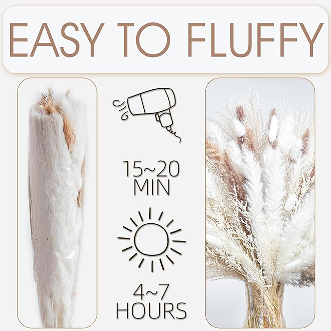 180PCS Natural Dried Pampas Grass Boho Home Decor Bouquet Phragmites Dried Flowers Bouquet for Wedding Floral Arrangements Home Decorations (180PCS)