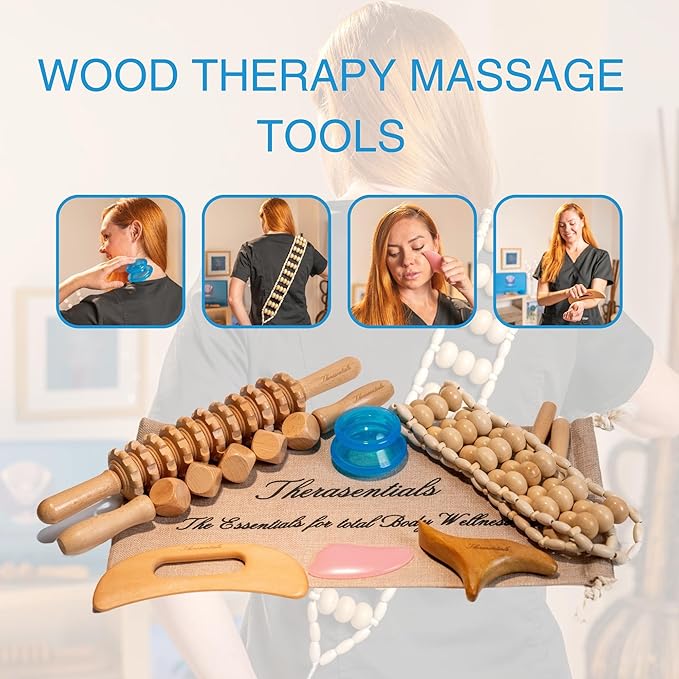 Wood Therapy Massage Tools 12-in-1 Multi-use, Lymphatic Drainage Massager, Maderoterapia Kit - Anti Cellulite Complete Body Sculpting Tools for Total Relaxation & Relief - Massager Tool for Anti Aging