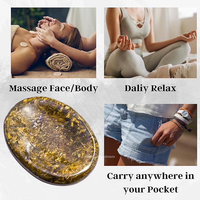 Amazing Gemstone Bronzite Worry Stone Crystals and Healing Stones - Stress Relief Gifts - Piedra Crystal Fidget for Meditation, Relaxation - Unique Stocking Stuffers and Birthday Gift