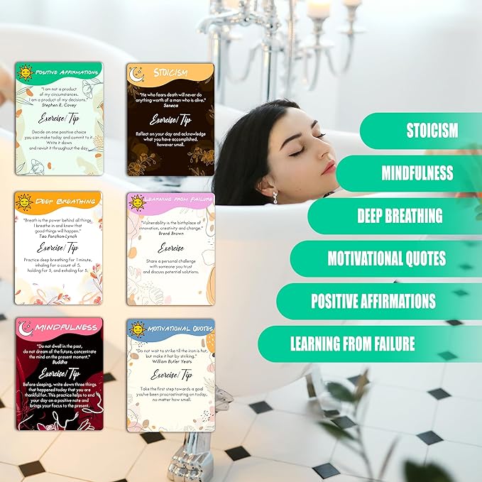 Affirmation cards - 60 Unique Mindfulness Cards for Anxiety Relief, Relaxation, and Self-Care - Daily Meditation and 120 Positive Affirmations for Womens and Men, motivational, inspiration