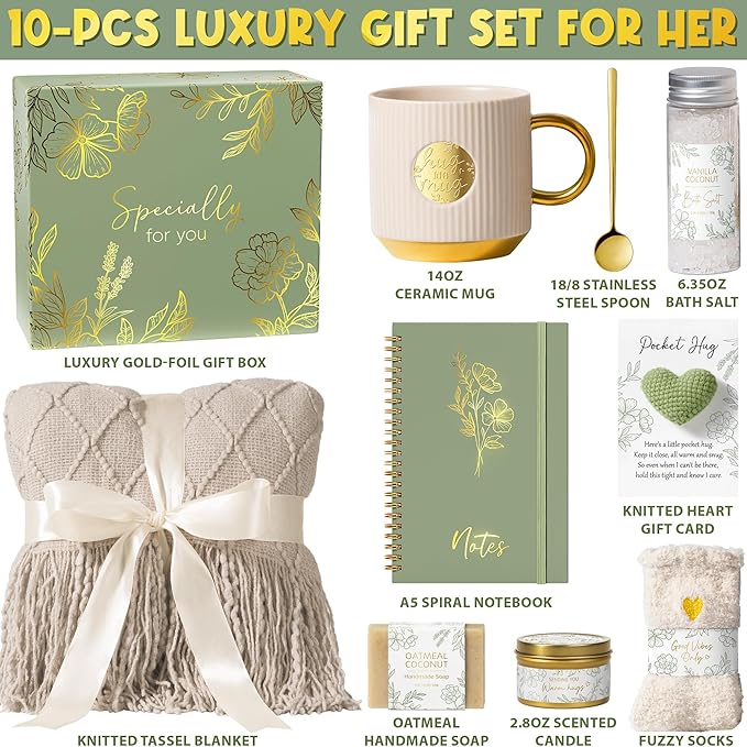 Self Care Gifts for Women Get Well Soon Gift Baskets, Unique Birthday Gifts for Women Spa Care Package, Sympathy Inspirational Thinking of You Gift Set for Mom Her Sister Best Friend Wife Girlfriend