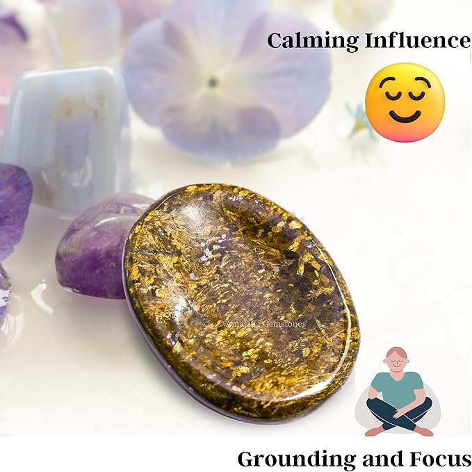 Amazing Gemstone Bronzite Worry Stone Crystals and Healing Stones - Stress Relief Gifts - Piedra Crystal Fidget for Meditation, Relaxation - Unique Stocking Stuffers and Birthday Gift