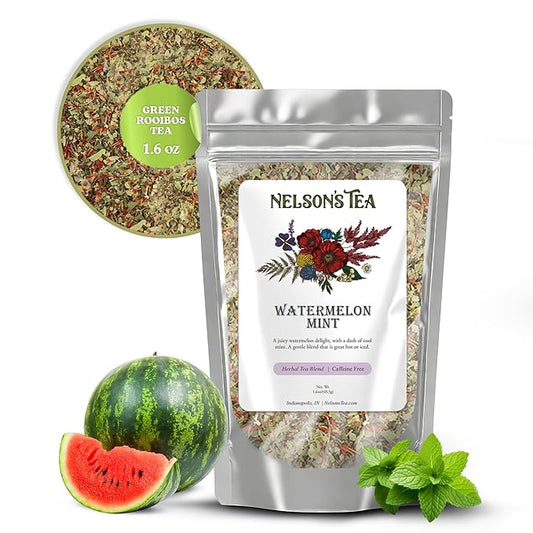 Nelson's Tea Watermelon Mint Tea Loose Leaf - Caffeine Free Green Rooibos Tea with Spearmint, Echinacea, Linden Leaf, Coriander, Safflower and Eucalyptus (1.6 oz)