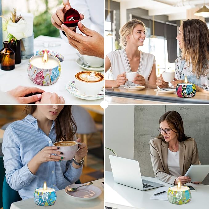 Scented Candles Gift Sets, Soy Wax 4.4 oz Portable Travel Tin Candles Women Birthday Gift Stress Relief Sweet Fragrance Home Aromatherapy Candle Set 4 Pack