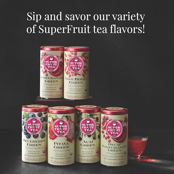 The Republic of Tea Acai Berry Green Tea - Caffeinated Superfruit - Natural Healthy Herbal Tea - Antioxidant, Gluten-Free - 50 Tea Bags