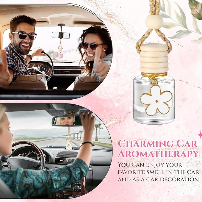 2 Sets Hanging Car Air Freshener and Essential Oil Diffuser, Car Air Freshener Daisy Essential Oil Diffuser Long Lasting Automobile Aromatherapy(White,Juicy Peach)
