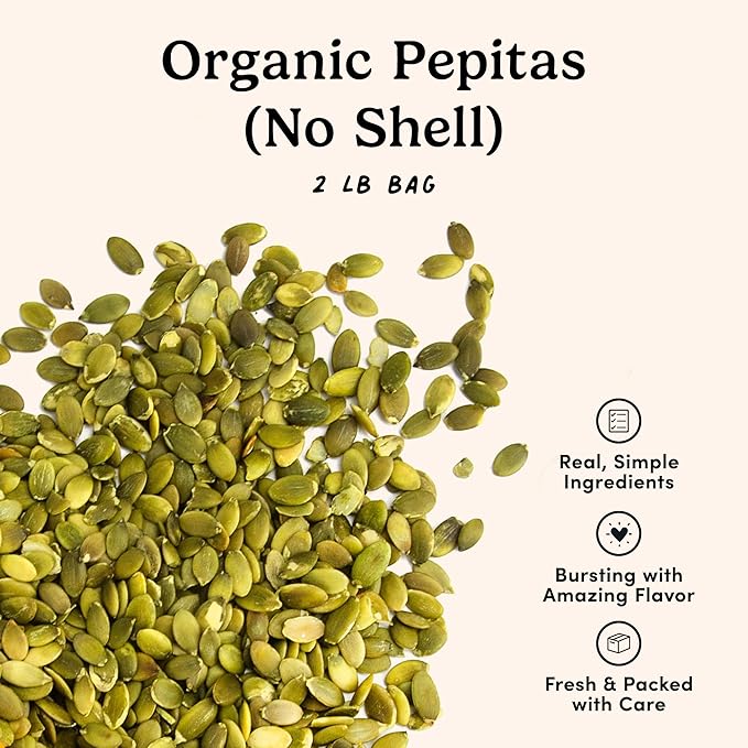 Nuts.com – Organic Pumpkin Seeds – 2 Lb Bag, No Shell Pumpkin Seeds Organic, Healthy Snack for Adults & Kids, Rich in Protein, Fiber, Calcium & Potassium – Keto Friendly, Vegan, Gluten-Free & Kosher Pareve