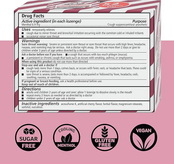 Fisherman's Friend Cough Drops, Cough Suppressant and Sore Throat Lozenges, Sugar Free Cherry, 6.9mg Menthol, 240 Drops (6 Packs of 40)