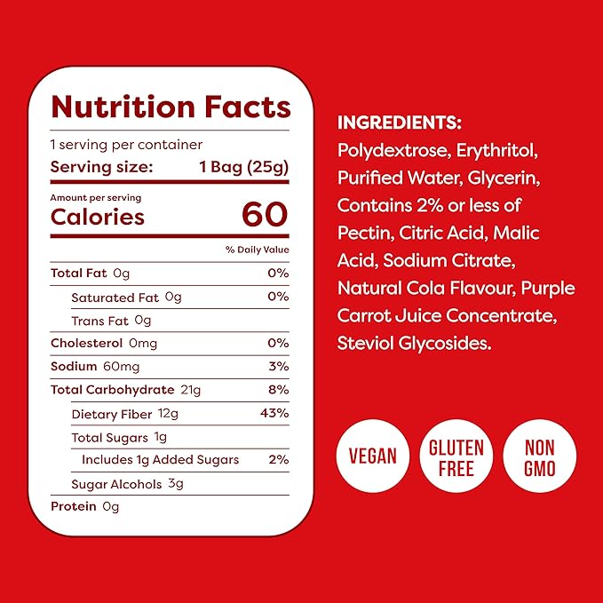 Kiss My Keto Sugar Free Gummies, Sour Cola 16-Pack – Satisfy Cravings while Staying in Ketosis – High Fiber, 6g Net Carbs, Non-GMO, Vegan, & Gluten-Free – Low-Calorie Vegan Candy