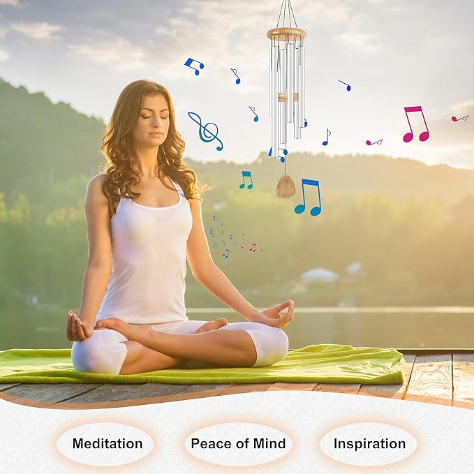 Large Aluminium Wind Chimes 37 Inches to Create a Zen Atmosphere Suitable for Outdoor, Garden, Patio Decoration. Classic Wind Chimes with Wind Catcher Suitable as A Gift for Unisex(White)