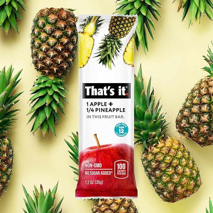 That's it. Apple + Pineapple 100% Natural Real Fruit Bar, Best High Fiber Vegan, Gluten Free Healthy Snack, Paleo for Children & Adults, Non GMO No Added Sugar, No Preservatives Energy Food (12 Pack)