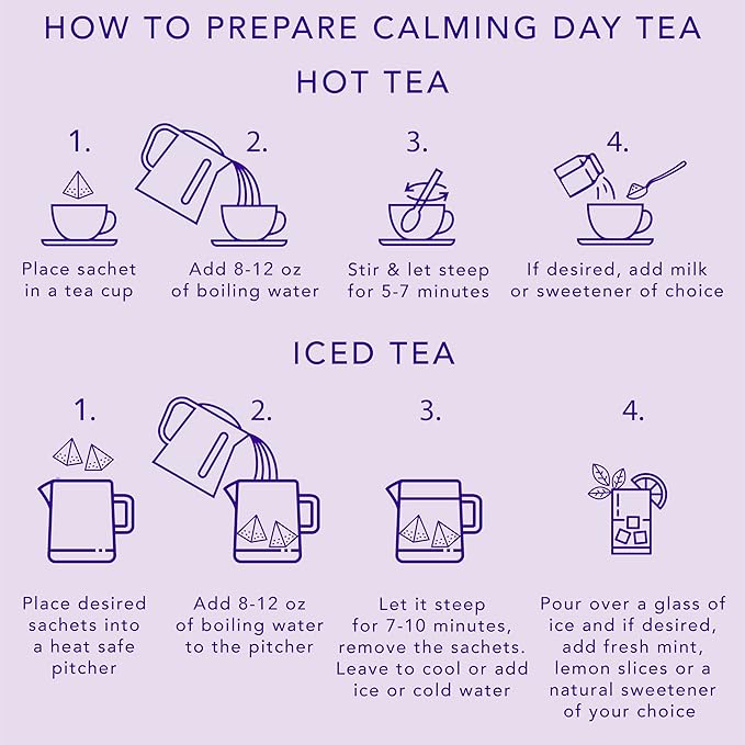 Calming Day Herbal Tea (1.65 oz, Pack of 18 Tea Bags) – Relaxing Caffeine-Free Tea with Lavender, Rosehips and Lemongrass – Gift for focus, clarity, relaxation and wellness