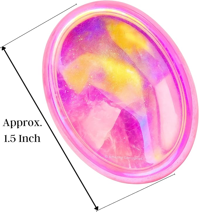 Amazing Gemstone Angel Aura Rose Quartz Worry Stone Crystals & Healing Stones - Worry Stones for Stress Relief Gifts - Piedra Crystal Fidget for Meditation - Stocking Stuffers and Birthday Gifts