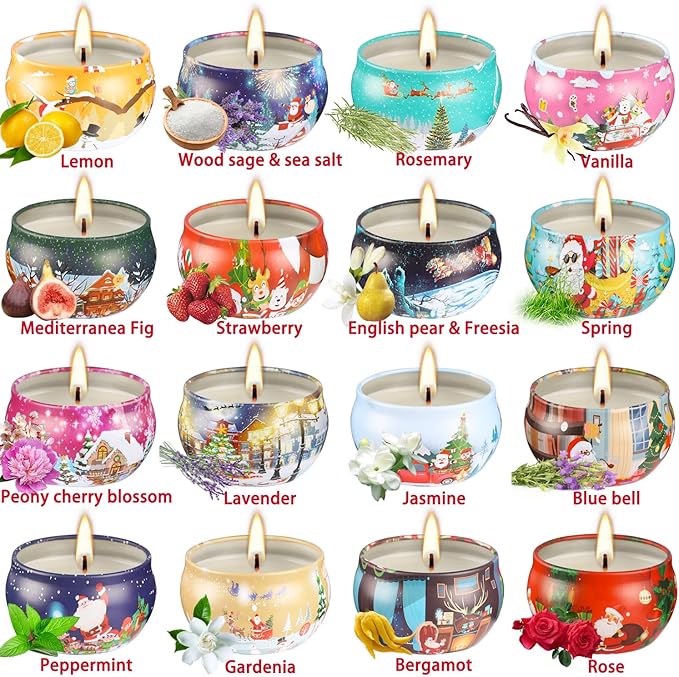 16PCS Scented Candles Christmas Gift Set, Natural Soy Wax 2.5oz Candles for Christmas Gift, 16 fragrances Flavor