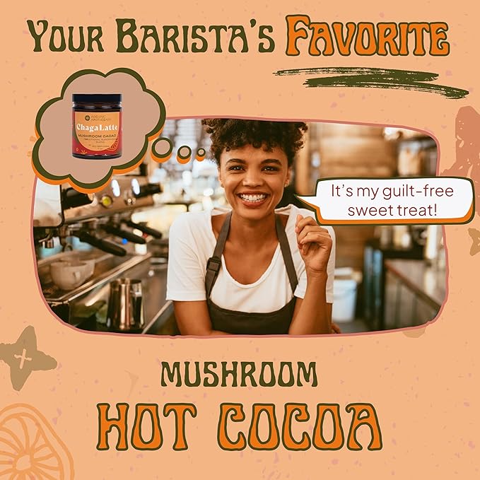 ChagaLatte - Cacao & Mushroom Beverage Blend | Iced Superfood Chaga Supplement & Hot Cocoa | Energy Boost w/Adaptogens | Sugar Free Monkfruit Mushroom Coffee Alternative & Drink Mix