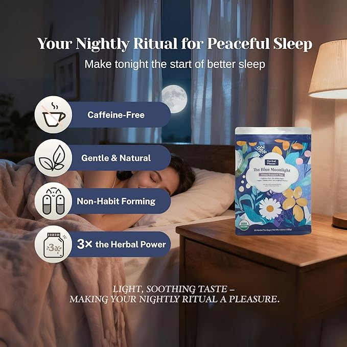 Herbal Planet Sleep Support Tea – Bedtime & Nighttime Relaxation Blend, Caffeine-Free | Calming Chamomile, Lavender & Mint | 20 Tea Bags (4.23oz / 120g)
