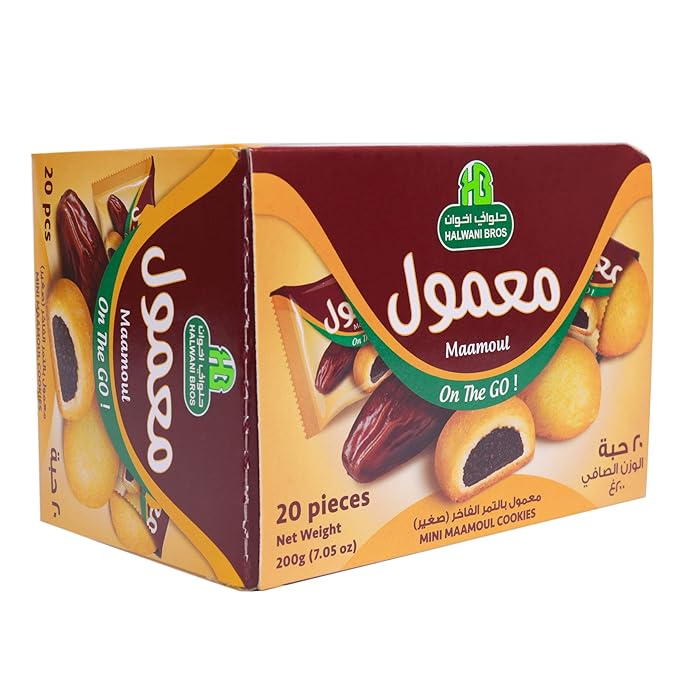 HB Halwani Bros Cookies, 100% All Natural Assorted Mini Mamoul Date Filled Shortbread Biscuits, Slightly Sweet, No Additives, 20ct. 7.05oz