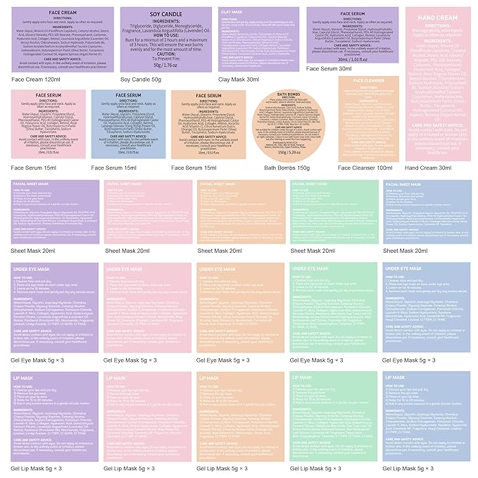 38 Pcs Skin Care Face Sheet Mask & Bath & Body Spa Gift Set for Women, Self-Care Relaxation Pampering Gift Basket, Bath Bomb, Eye Mask, Gua Sha, Face Serum, Lip Gloss, Christmas, Mother Day, Birthday