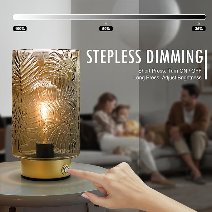 Cordless Lamps Rechargeable Battery Operated lamp,Glass Table Lamp Remote Control-Dimmable Brightness Touch Wireless Bedside Lamp for New Home Gift/Bedroom/Kitchen/Living Room Decor Amber