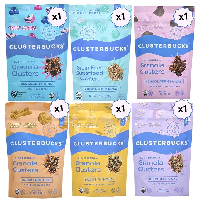 Clusterbucks Superfood Clusters – Grain-Free, Keto-Friendly Granola with Regeneratively Grown Sprouted Buckwheat– Gluten-Free, Low-Carb, Organic Healthy Snack (6 Ounce (Pack of 6), Variety #1)