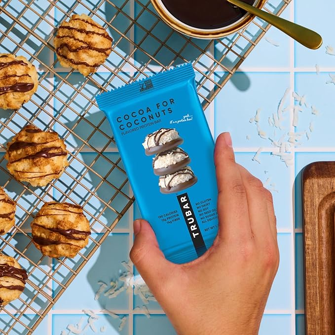 TRUBAR Vegan Protein Bar, Cocoa For Coconuts, Gluten Free, Plant Based Protein, Dairy Free, Non GMO, Soy Free, No Sugar Alcohols, 12G Protein, 12G Fiber, 23G Carb, On the Go Snack Bars, 12ct