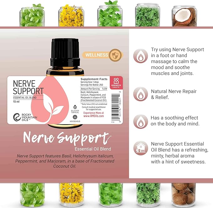 Rocky Mountain Oils Nerve Support Essential Oil Blend with 100% Pure and Natural Essential Oils - Relaxing Aromatherapy Oils for Diffuser, Massage Oil for Massage Therapy - 15ml