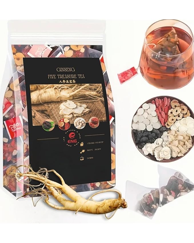 American Ginseng Six Treasures Tea,Kidney Tea Formula with WolfBerry & Mulberry,Six Treasures Natural Herbal Tea for Men & Women , 6 Precious Ingredients Formula ( 30 Bags )