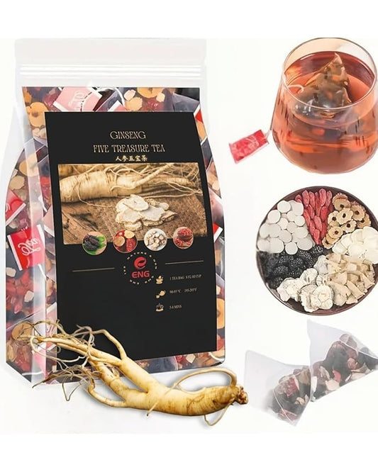 American Ginseng Six Treasures Tea,Kidney Tea Formula with WolfBerry & Mulberry,Six Treasures Natural Herbal Tea for Men & Women , 6 Precious Ingredients Formula ( 30 Bags )