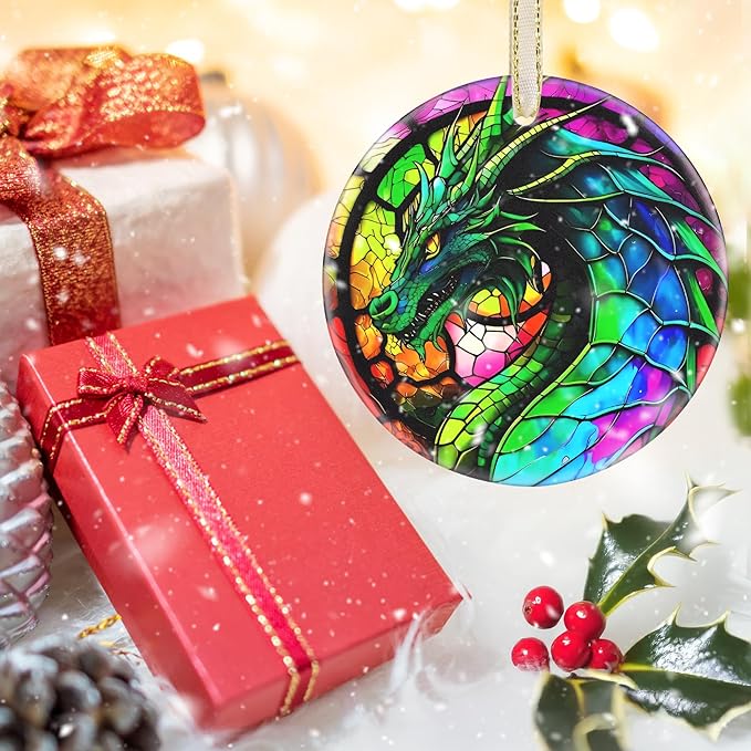Dragon Ceramic Hanging Ornament - Christmas Tree Decor - Gifts for Dragon Lovers