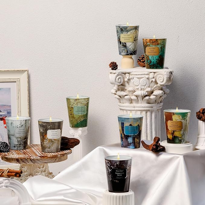 HomeLights Soy Wax Candles for Home Scented, 1-Wick Candles in Sandalwood Jasmine Scented, Industrial Chic Aromatherapy Candles Gift for Parties, Relaxing, 6.7oz