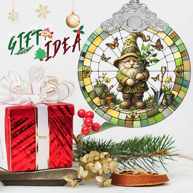 Charming Gnome Stained Glass Orament - Christmas Ornament - Christmas Decorations for Tree - Holiday Present ldeas - Gift Exchange