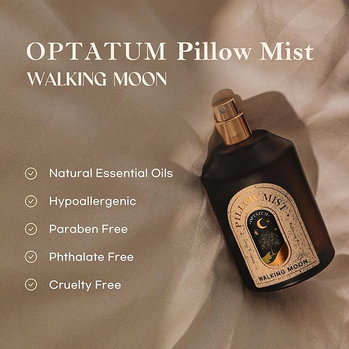 OPTATUM Pillow Mist - Aromatherapy Pillow Spray for Sheets, Linen & Bedding, Natural Essential Oils for Stress Relief, Gift for Someone Who Wants to Sleep Well - Walking Moon