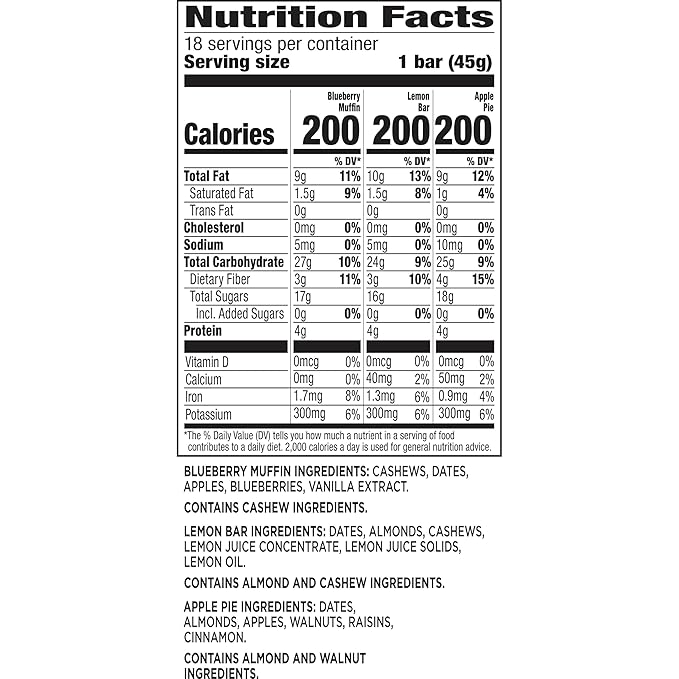 LARABAR Fruit & Nut Bars Variety Pack 18 Count (1.6 oz Each), Blueberry Muffin Lemon Apple Pie, Vegan Gluten Free Dairy Free Plant Based, Granola Snack Bars Breakfast Snacks For Adults