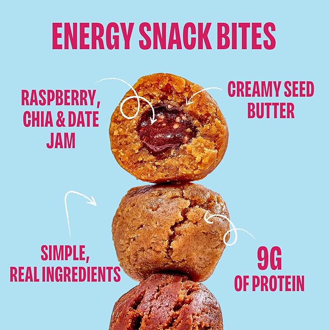 Smash Foods Raspberry Energy Bites | 5 Gluten-Free Vegan Snack Balls with No Sugar Added | 8g Protein, Superfood Jam, Chia Seeds | On-the-Go Convenience | Chocolate Peanut Butter & Raspberry | 8 Packs