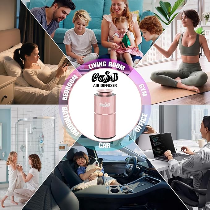 Smart Waterless Diffuser, Waterless Diffusers for Essential Oils with Timer & 3 Mist Levels, Super Silent Aromatherapy Essential Oil Diffuser Battery Operated for Car, Home, Office Rose Gold