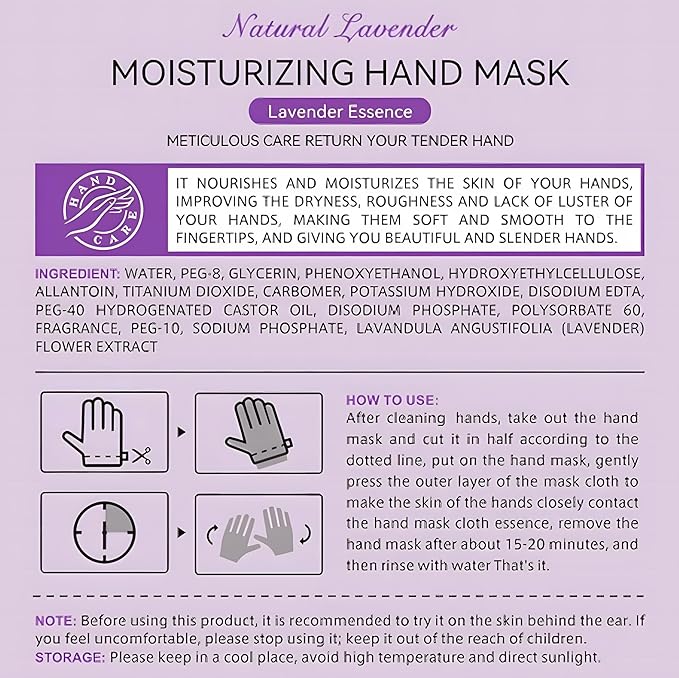 Chicwe 6 Pairs of Hand Masks Moisturizing Glove, Hydrating Hand Masks for Dry Peeling Hands, Exfoliating Collagen Gloves for Smooth Hands (Lavender)