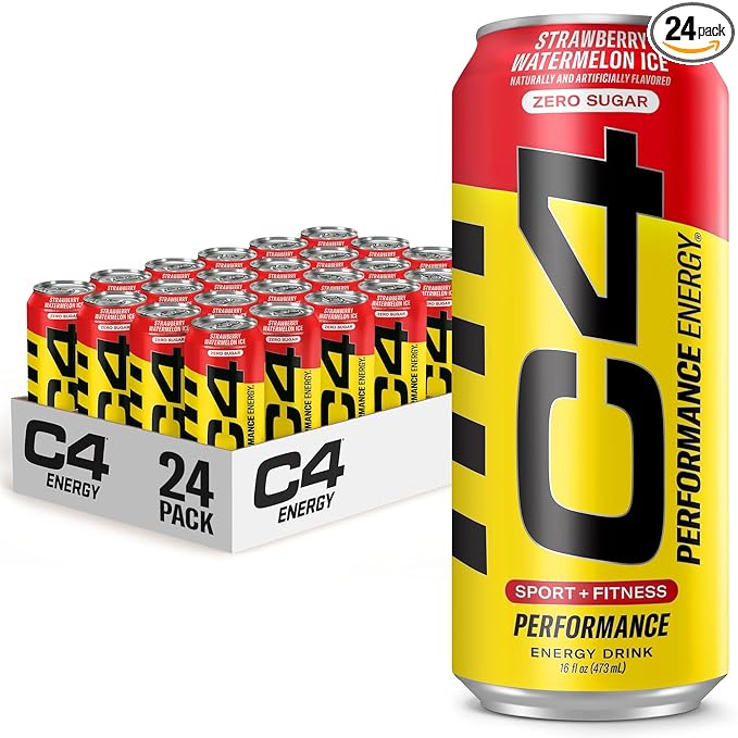 C4 Energy Drink 16oz (Pack of 24) - Strawberry Watermelon Ice - Sugar Free Pre Workout Performance Drink with No Artificial Colors or Dyes