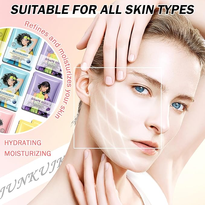 12PCS Hydrating Facial Sheet Mask,Moisturizing Face Masks Skincare Gift Set,Long Lasting Face Mask Skin Care & Facial Mask Kit for All Skin Types 19