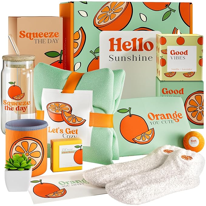 Self Care Package for Women – Thinking of You Self Care Kit, Orange Birthday Box for Her, Get Well Soon Basket, Spa Treat for Women, After Surgery Care Package, Thoughtful Gift Idea
