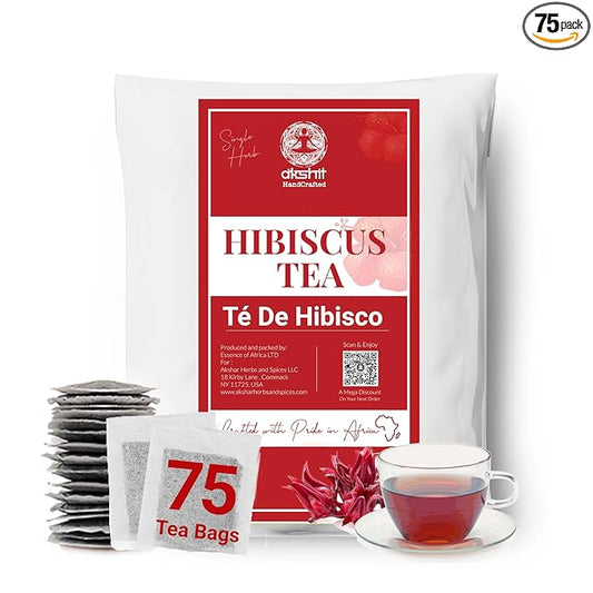 Premium Hibiscus Tea - 75 TeaBags, Te de Hibisco, 100% Natural Hibiscus Flowers, Herbal Tea, Caffeine Free, Non-GMO, Sugar-free. Perfect for Hot or IcedTea. by Akshit