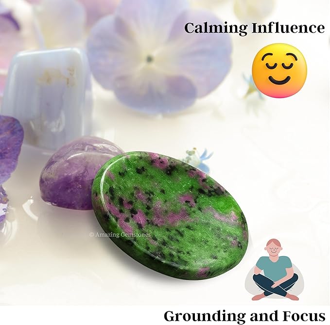 Amazing Gemstone Ruby Zoisite Worry Stone Crystals and Healing Stones - Worry Stones for Stress Relief Gifts - Piedra Crystal Fidget for Meditation, Relaxation - Unique Stocking Stuffers