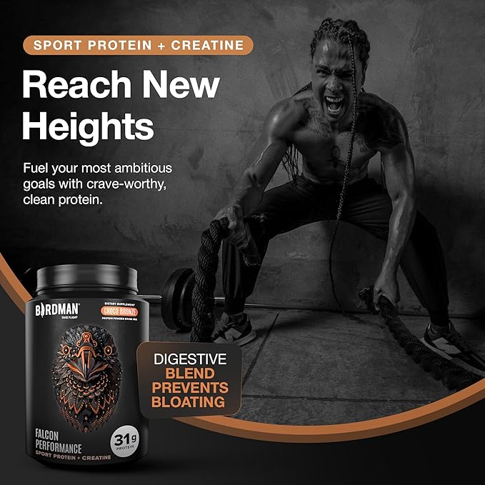 Birdman Falcon Performance Vegan Protein Powder, 31g Protein, 5g Creatine, 5g BCAA, Probiotics, Electrolytes, Pre Workout, Low Carb, Sugar Free & Dairy Free, Plant Based Chocolate Protein -19 servings