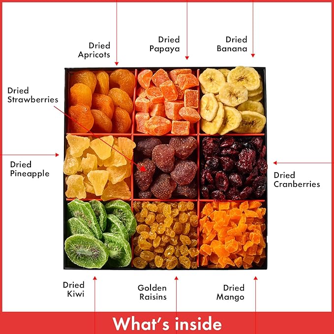 Dried Fruit Gift Basket - 9 Sectional - Tropical Arrangement - Gourmet Snack Box for Birthday, Anniversary, Corporate Gifting, Sympathy, Care Package, Get Well
