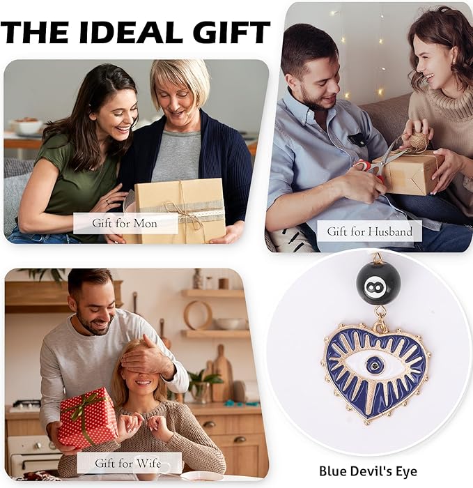 Evil Eye Car Rearview Mirror Charm - 8 Ball Mushroom Ladybug Hanging Ornament with Beads, Boho Style Cars Decor Pendant for Protection, Good Luck & Positive Energy Accessories