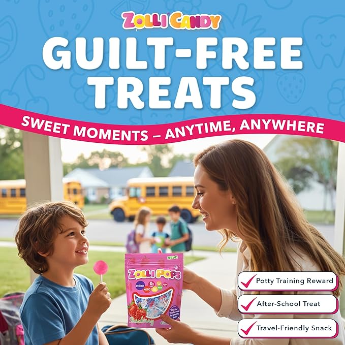 Zollipops Clean Teeth Pops Sugar Free Candy with Xylitol, Dye-Free Lollipops - Keto & Diabetic-Friendly, Dentist-Approved Treats for Kids (Strawberry 3.1 oz, Pack of 2)