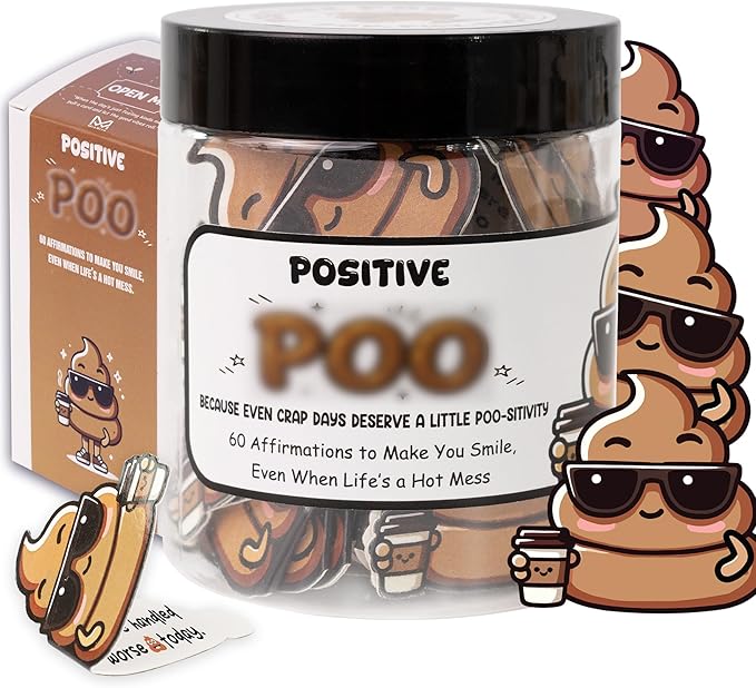 Positive Poo Jar – 60 Funny Affirmation Cards, Funny Gag Gifts for Men, Women, Coworkers, Teens, Tween, Teen Girl Gift Trendy Stuff, Corworker Gifts, Friends Gifts, Office Decor, Desk Decor