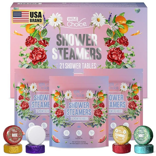 W&E Choice Shower Steamers Aromatherapy 21 Pack- Shower Bombs with Natural Essential Oils for Daily Relaxation & Stress Relief, Birthday Gifts for Women & Men, Mom, Teen